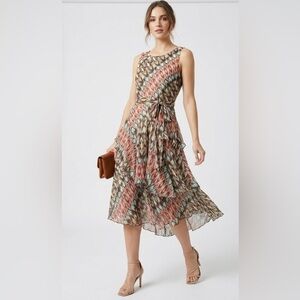 Robbie Bee Sleeveless Ikat Print Ruffle Tiered Mesh Dress size 14